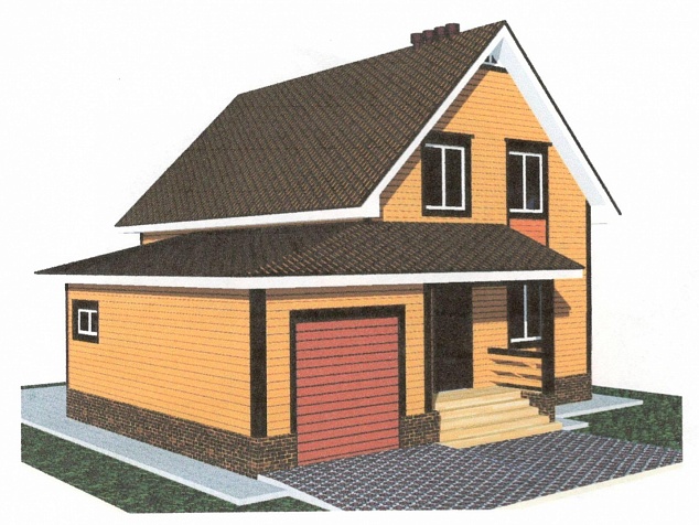 Д34 Деревянный дом с двухскатной крышей  